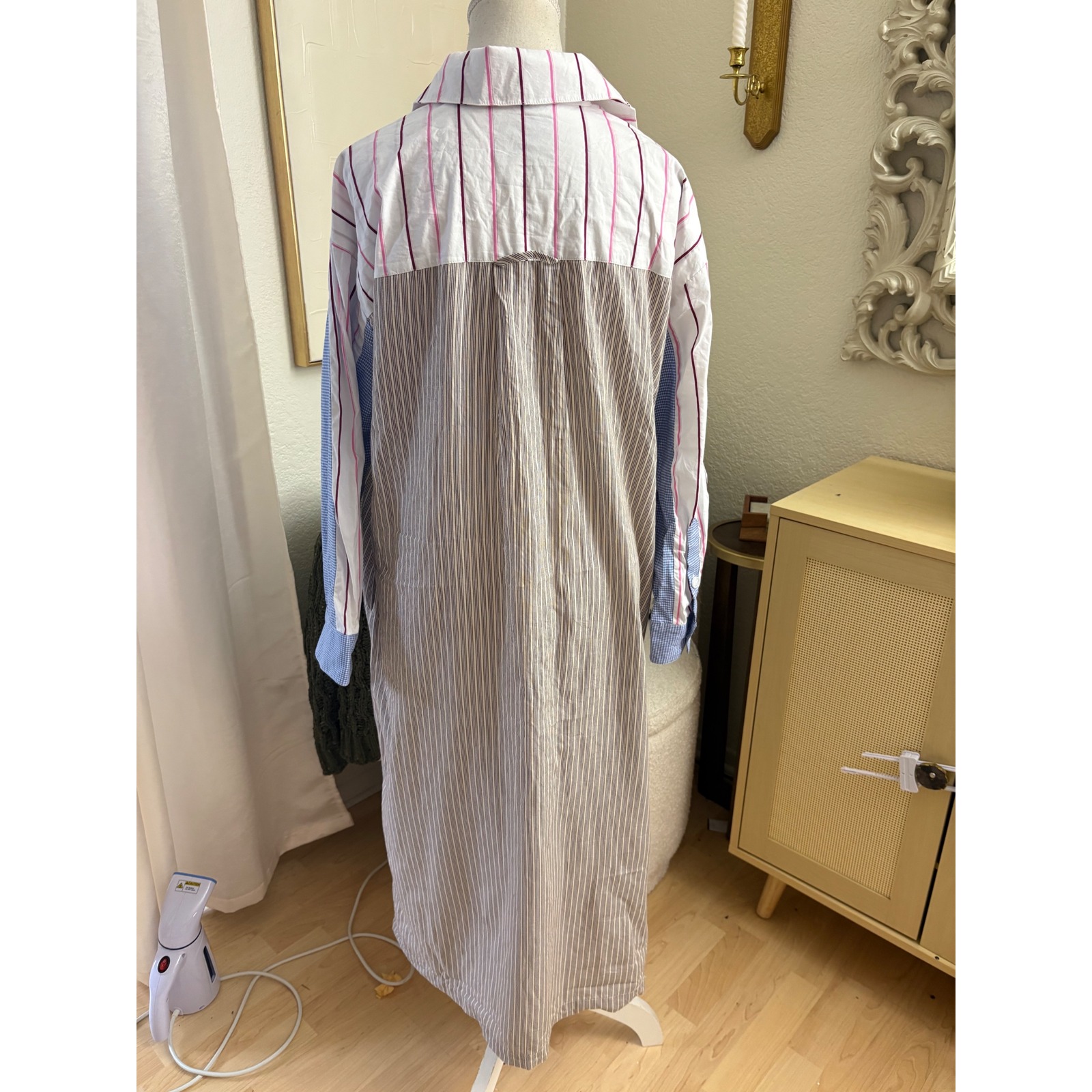 No. 6 Store Devon Dress Stripe Combo Mix Print Midi Shirt Poplin Dress Size Xs/S — image 3 of 8